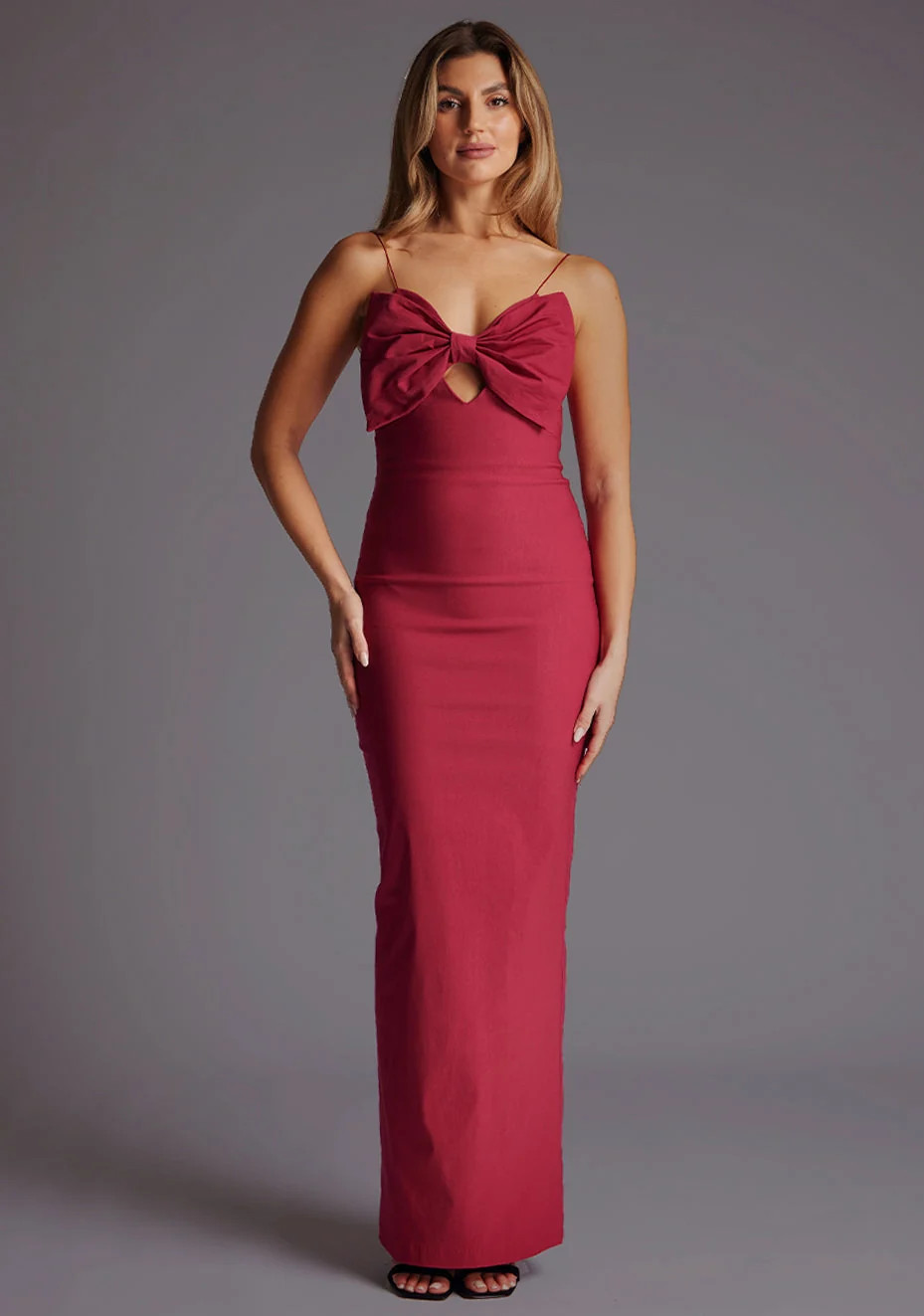Bellini | Cami Strap Bow Raspberry Maxi Dress | VSPR US