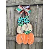 Fall Wooden Door Hanger | Stacked Pumpkin Decor Sign Hello Autumn Spice | Etsy (US)