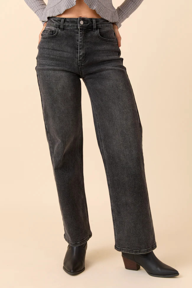 Angelica Washed Black Wide Leg Jeans | Pink Lily