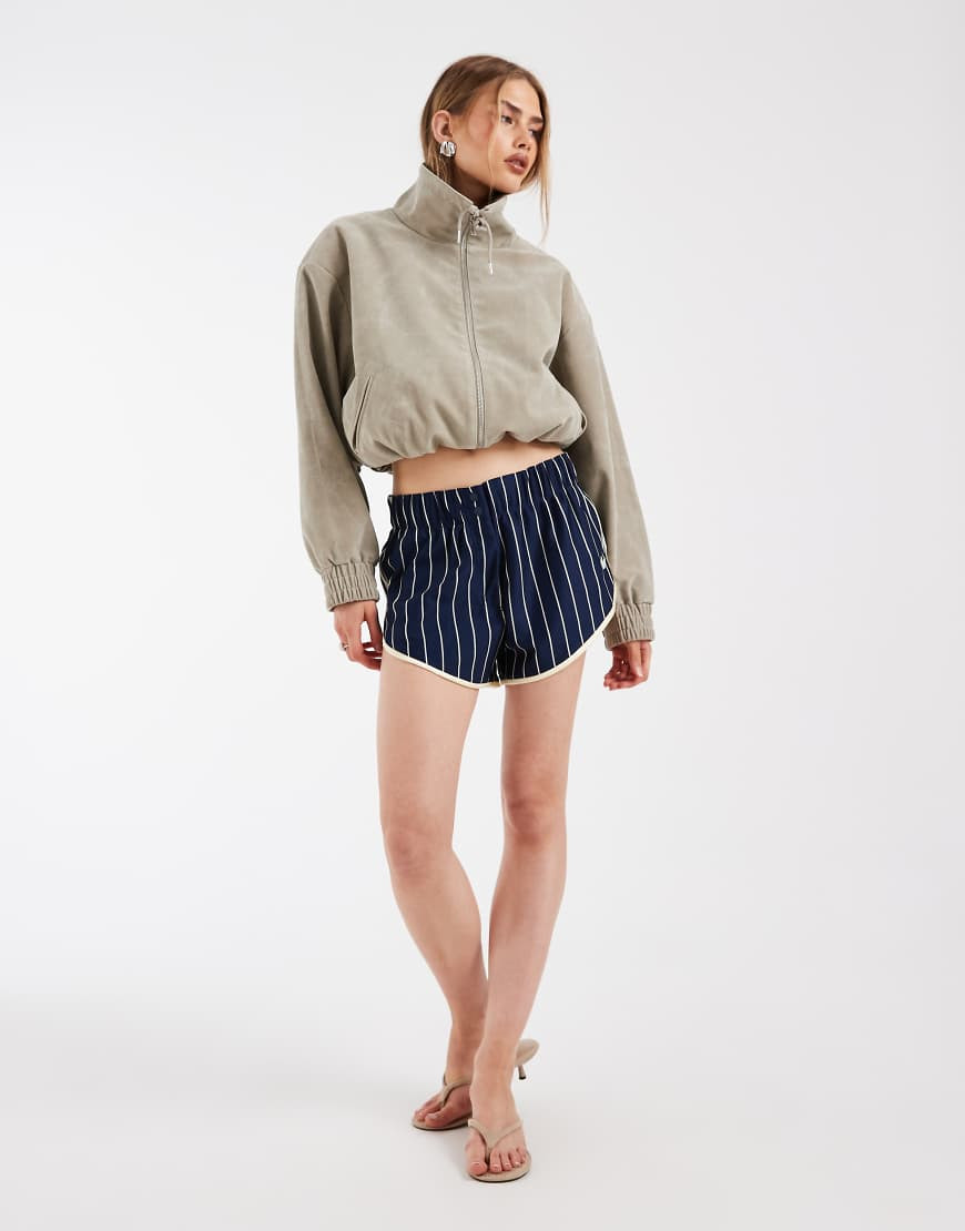 adidas Originals Pinstripe firebird shorts in night indigo / warm vanilla-Purple | ASOS (Global)