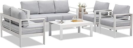 Wisteria Lane Outdoor Patio Furniture Sets, Aluminum Conversation Set Modern White Metal Sectiona... | Amazon (US)