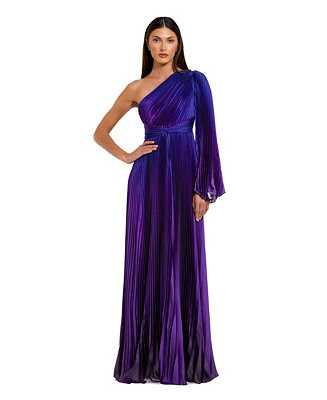 Women's Pleated Charmeuse One Long Flare Sleeve Gown | Macy's
