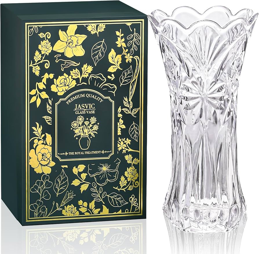30 CM Crystal Glass Vase with Gift Box - Tall Clear Vases for Flowers, Large Tulip Vase Centrepie... | Amazon (UK)