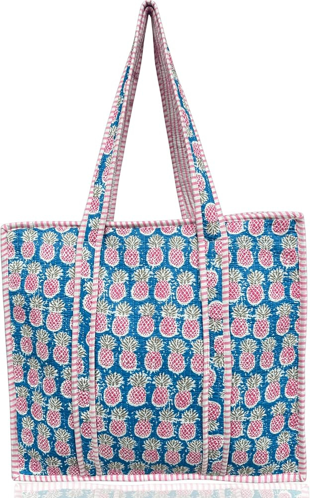 100% Cotton Quilted Tote Bag 18x16– Large Zipper Beach Bag & Travel Bag Purse Reusable Grocery ... | Amazon (US)