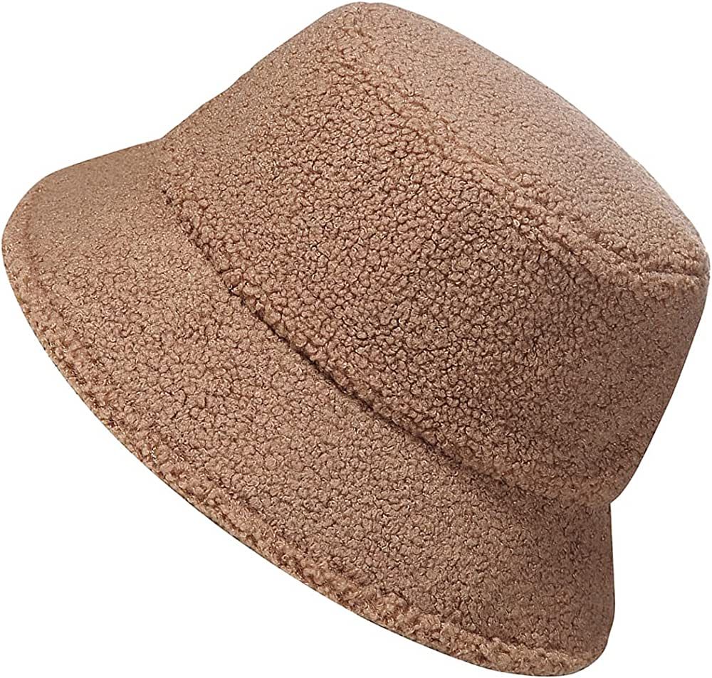 MaxNova Women Fuzzy Sherpa Teddy Style Vintage Faux Fur Wool Bucket Hat | Amazon (US)