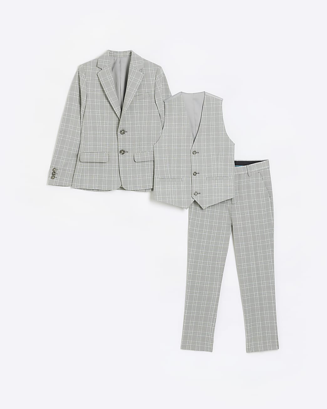 Boys grey check tailored 3 piece suit set | River Island (US)