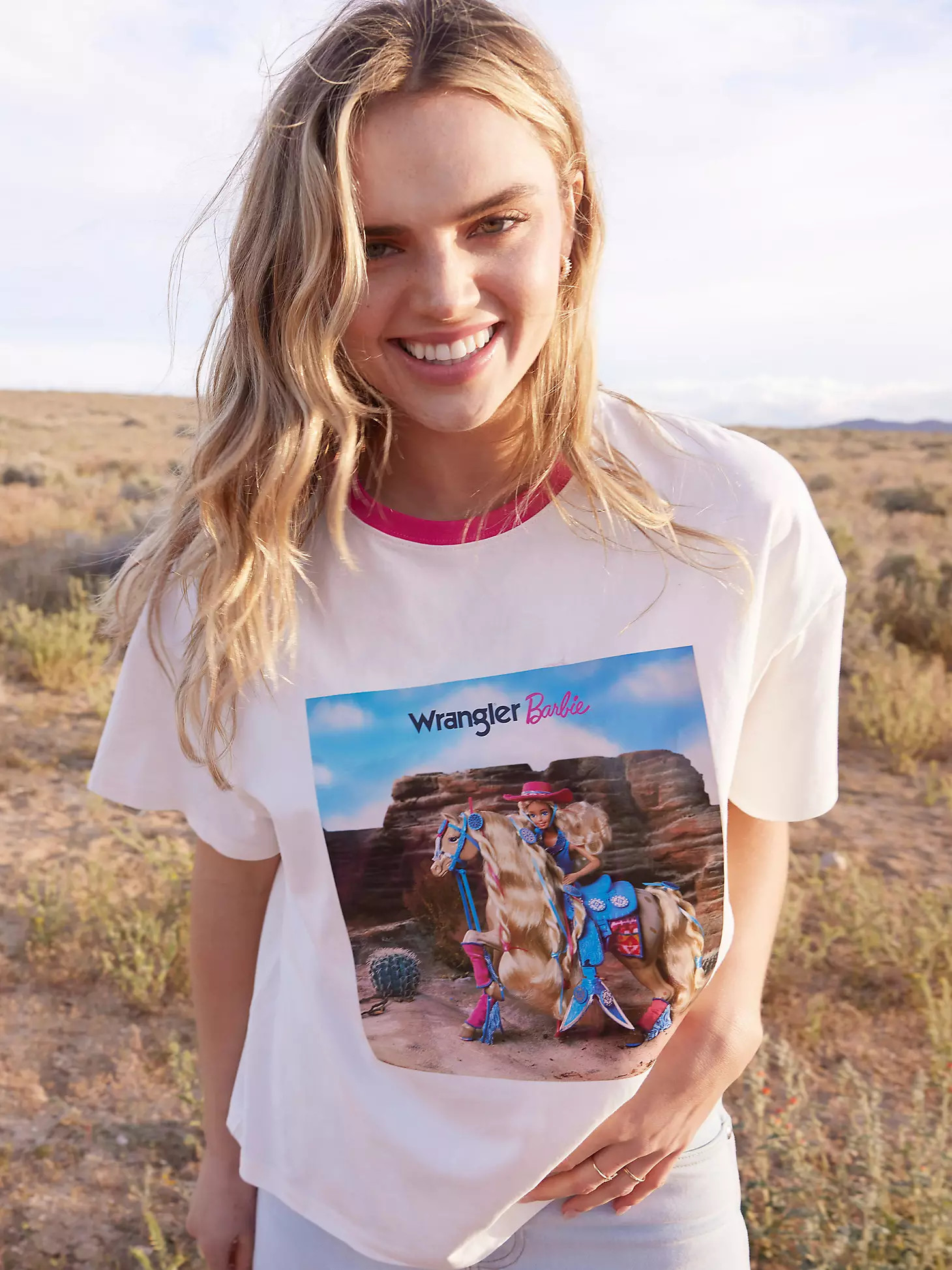 Wrangler x Barbie™ Desert Girlfriend Ringer Tee in White | Wrangler