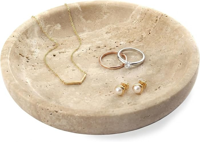 Small Natural Marble Jewelry Tray Key Plate Holder Dish Trinket Decor Catch All Bowl for Ring Ear... | Amazon (US)