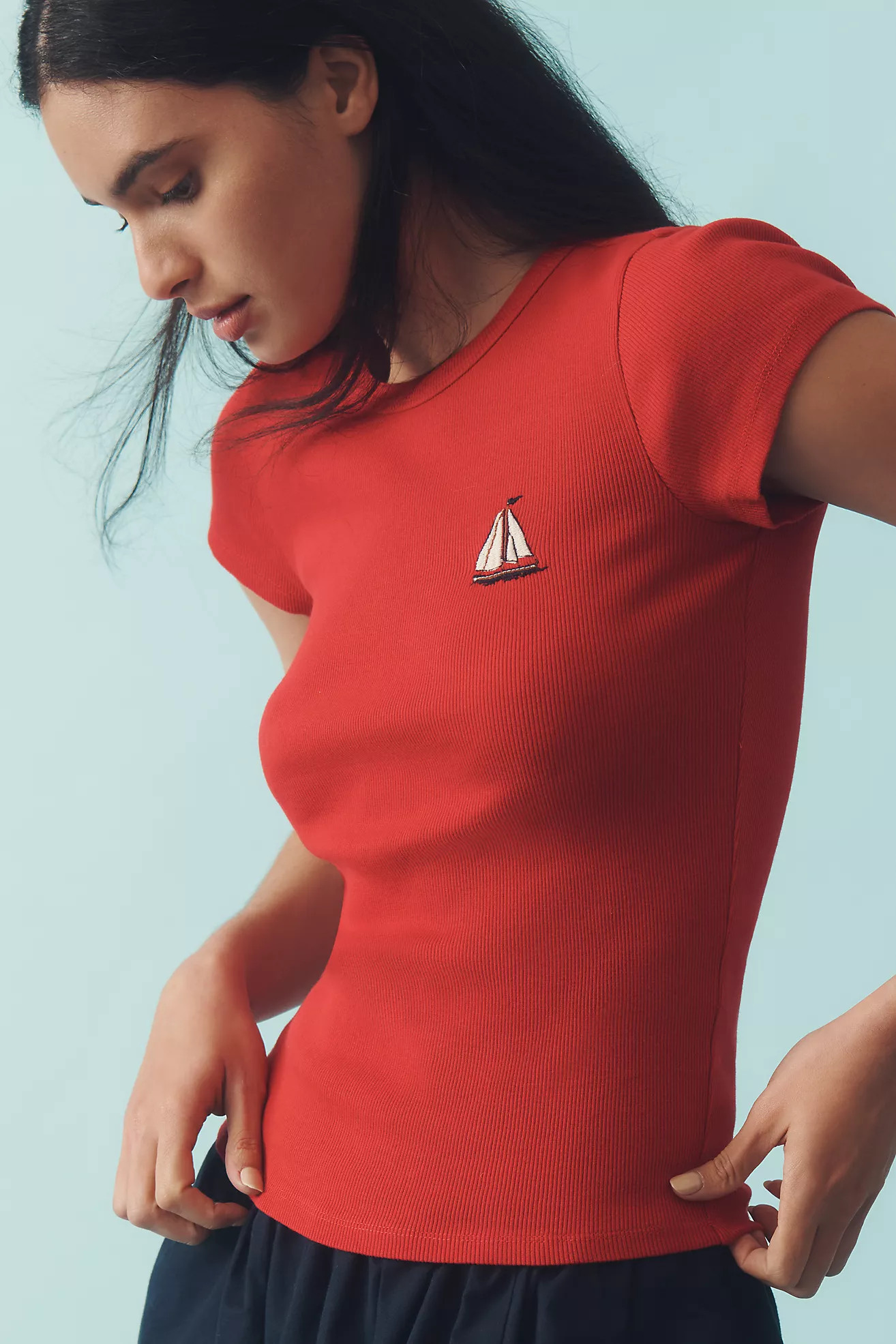 Maeve Embroidered Baby Tee | Anthropologie (US)