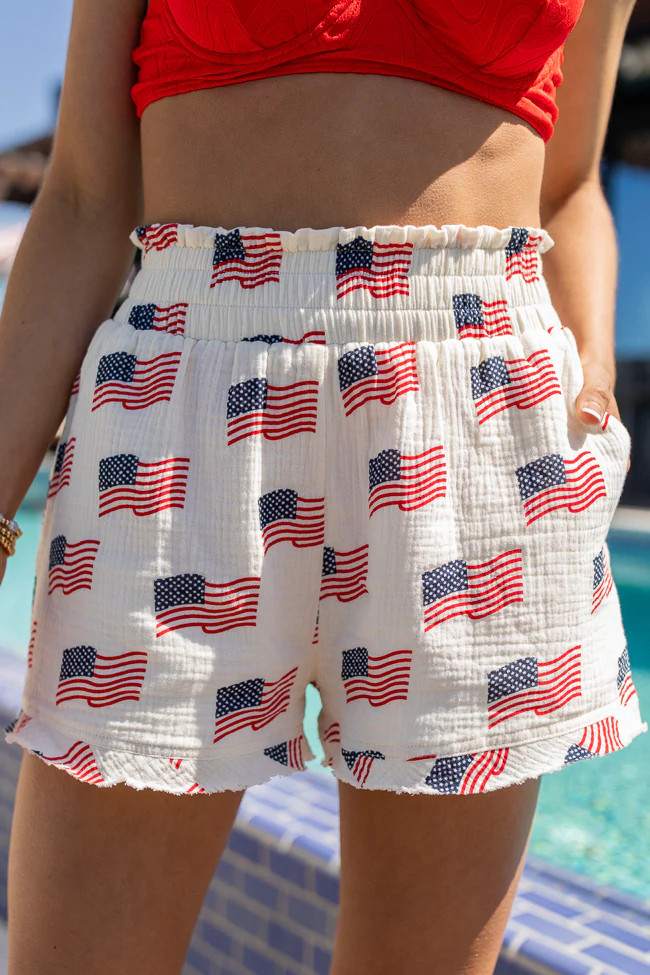 Ready For A Change Cream Flag Print Gauze Shorts SALE | Pink Lily
