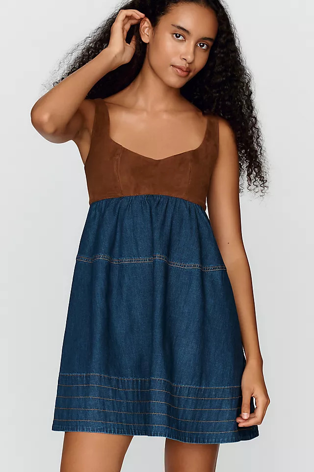 Maeve Contrast Denim Mini Dress | Anthropologie (US)