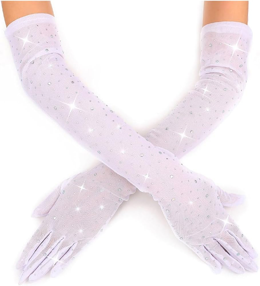 GORTIN Rhinestones Long Gloves Sparkle Elbow Length Opera Prom Bridal Costume Gloves for Women | Amazon (US)