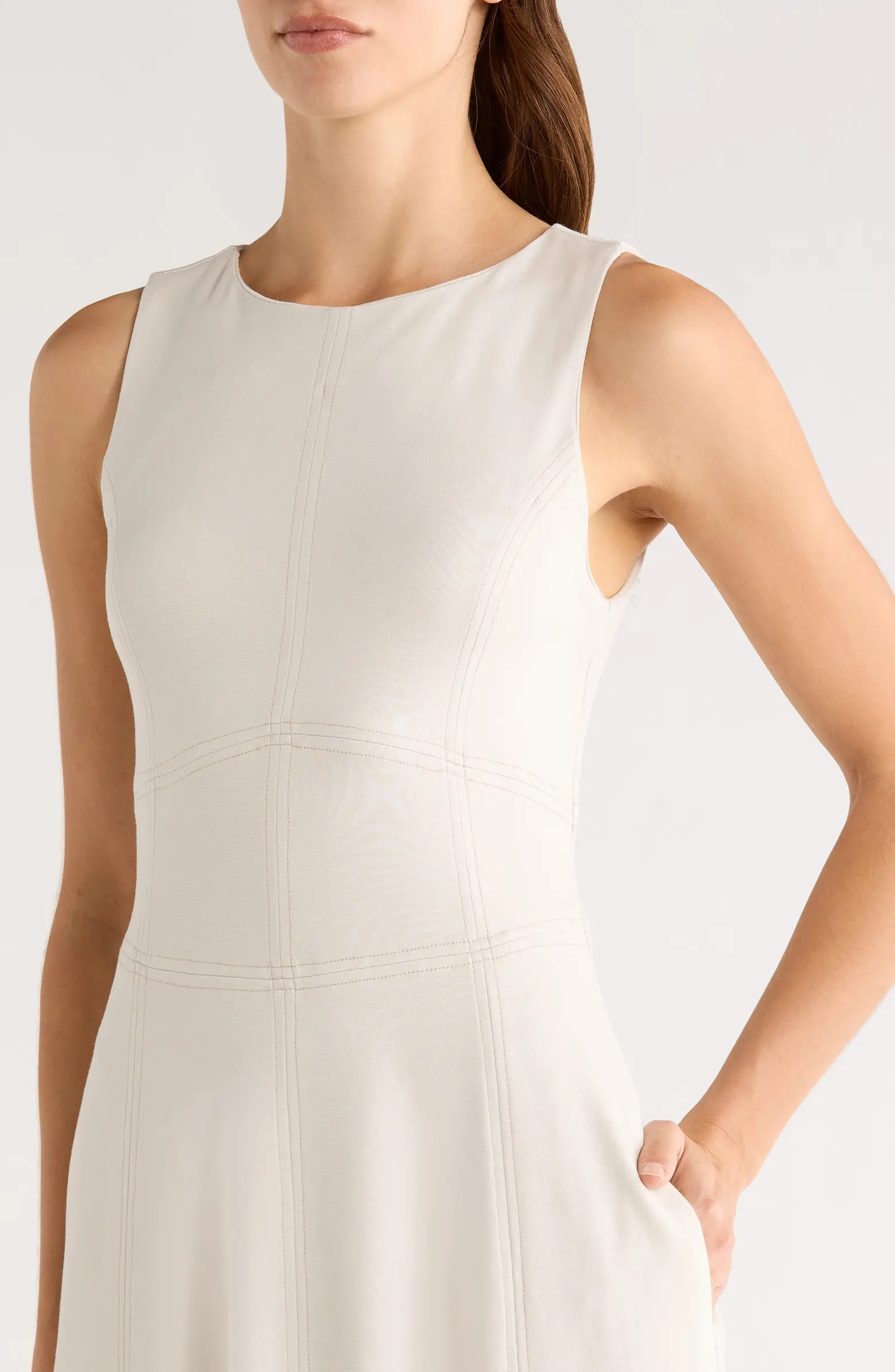 Contrast Topstitch Sleeveless Midi Dress | Nordstrom
