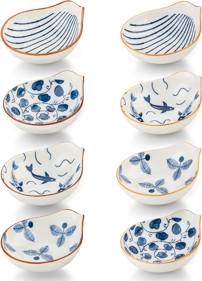 Dipping Sauce Bowls Ceramic Soy Sauce Dish Set of 8 Condiments Seasoning Dishes Side Dishes | Amazon (US)