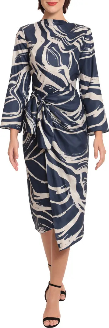 DONNA MORGAN FOR MAGGY Tie Waist High Neck Long Sleeve Midi Dress | Nordstrom | Nordstrom