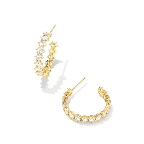 Kendra Scott Cailin 14k Gold-Plated Brass Crystal Hoop Earrings in White Crystal, Fashion Jewelry For Women | Amazon (US)