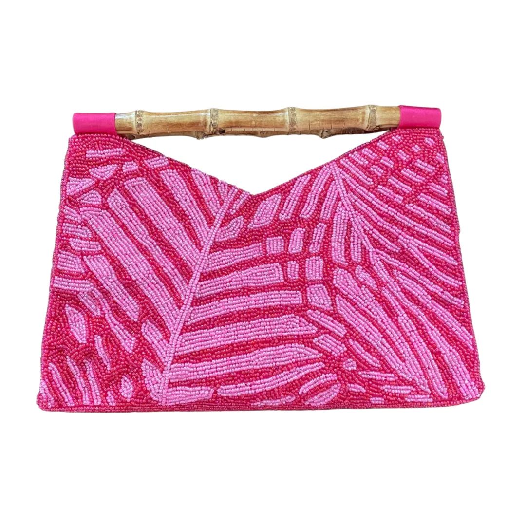 Bamboo Handle Clutch in Pink Palm | Beth Ladd Collections