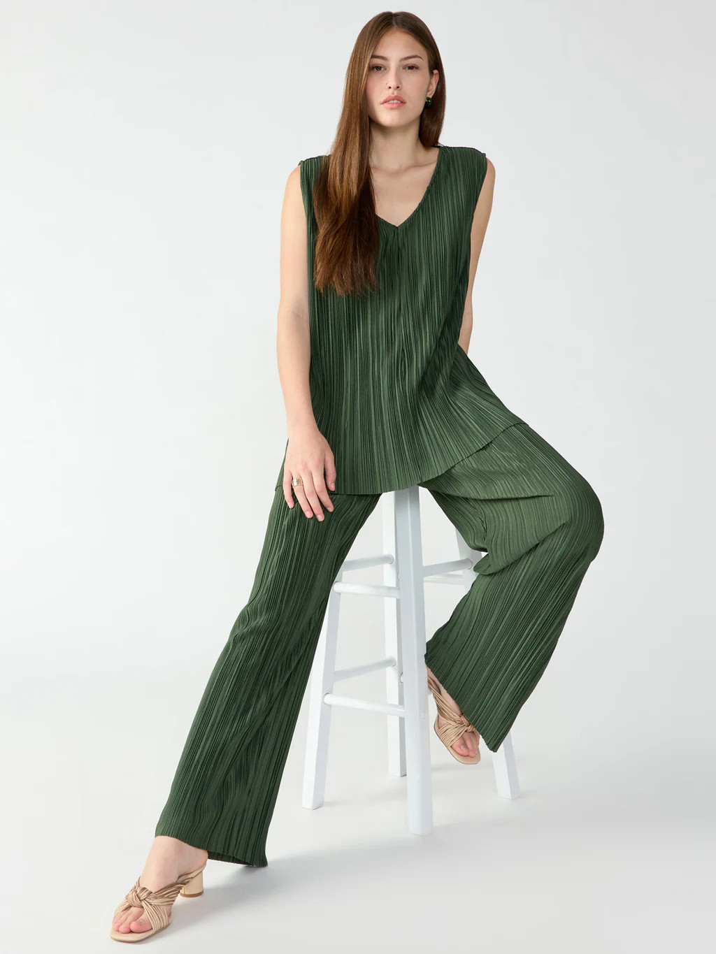 Plisse Semi High Rise Pull On Pant Kombu Green | Sanctuary Clothing