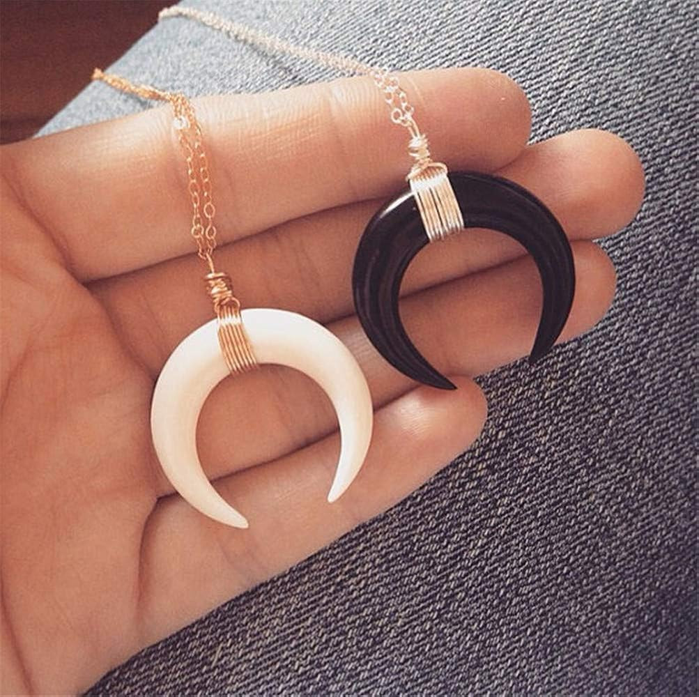 Resin Moon Necklace Vintage Big Horn Crescent Necklace Pendant for Women Boho Beach Jewelry Gifts | Amazon (US)