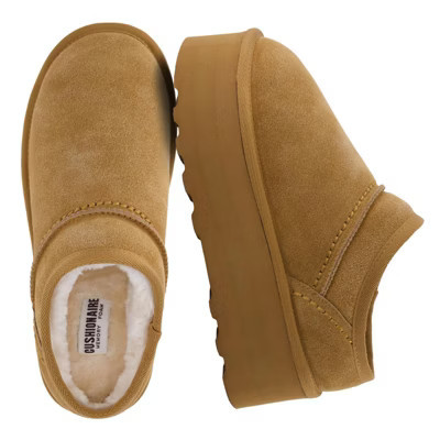CUSHIONAIRE Women's Huggy Genuine Suede Cozy Mule Platform +Memory Foam - Chestnut 7.5 | Target
