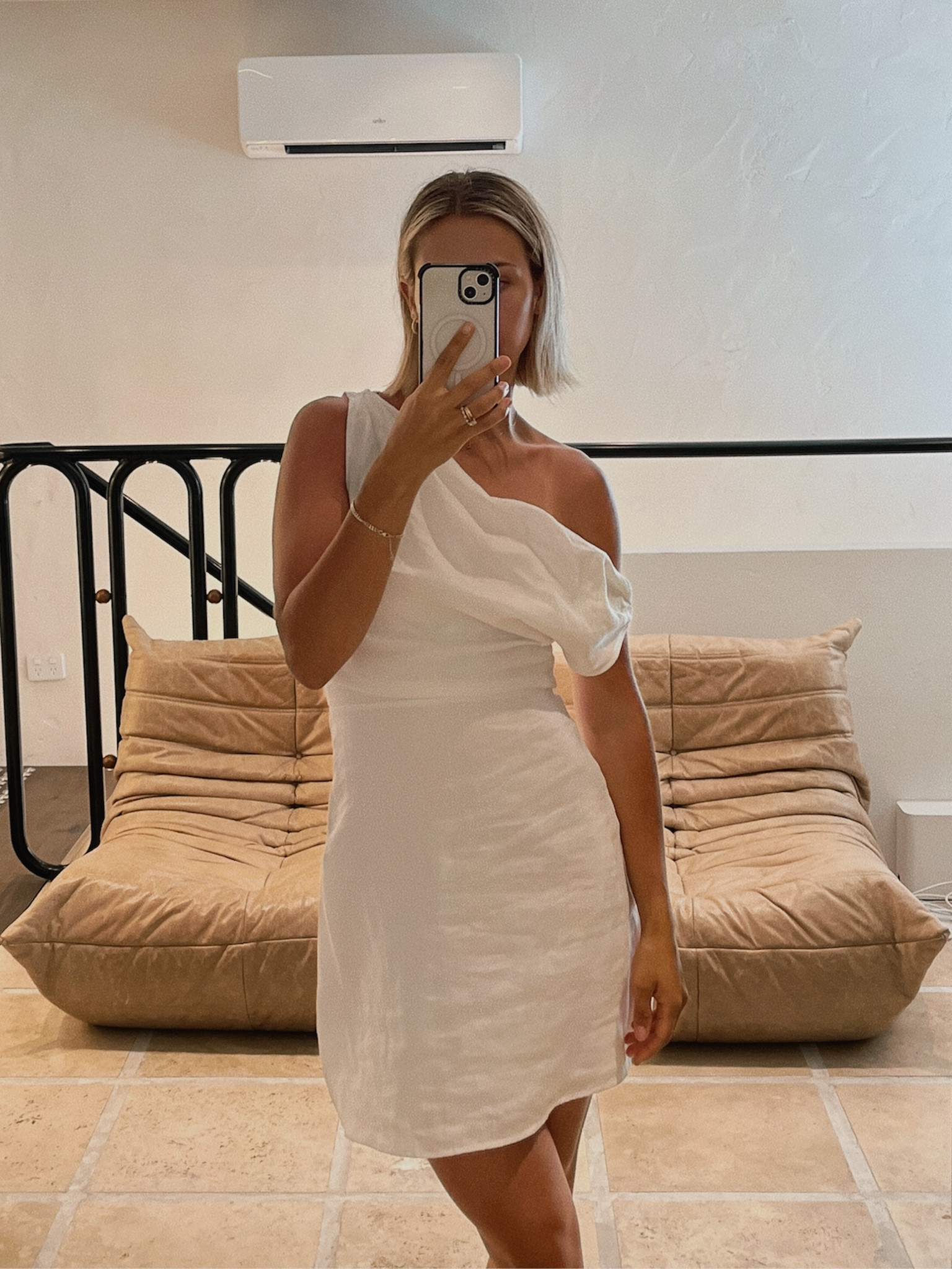 chinese dress ladies Cass White Asym Linen Midi Dress – sarahsrentals main image 0