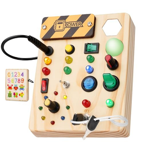Sabdrau Montessori Busy Board Toys: Wooden Sensory Toy for Toddler with LED Light Up Switch, Educational/Christmas/Birthday Gifts for 1-3 Year Old Boys & Girls | Amazon (US)