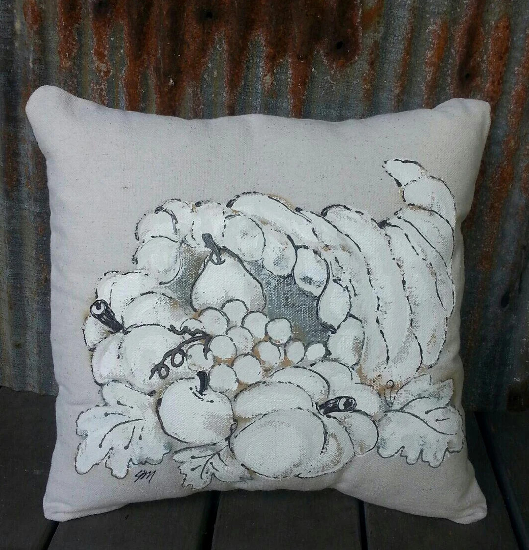 White, Cornucopia, Fall Leaves, Cottage, Farmhouse, Burlap and Rhinestone, Holidays, Hand-painted... | Etsy (US)