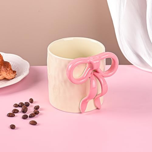 Houuqe 12oz Coquette Pink bow mug cup 350ml Charming Mugs with Pink Bow handle for Women Coquette Decor Valentine's Mugs Christmas Thanksgiving Day Mugs Birthday Gifts for Family Friends | Amazon (US)