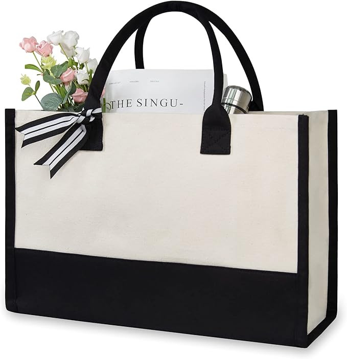 Personalized Initial Canvas Beach Bag, Monogrammed Gift Tote Bag for Women | Amazon (US)