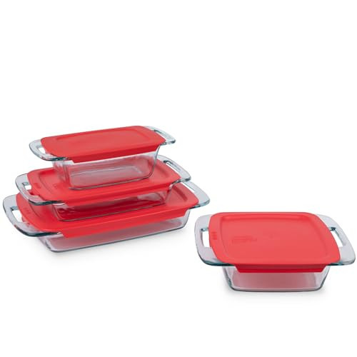 Pyrex Easy Grab 4-Pack Glass Baking Dish Set (1.5QT, 2QT, 3QT, 8"x8") with BPA-Free Lids, Rectangular Bakeware Set, Dishwasher, Microwave, Freezer & Pre-Heated Oven Safe | Amazon (US)