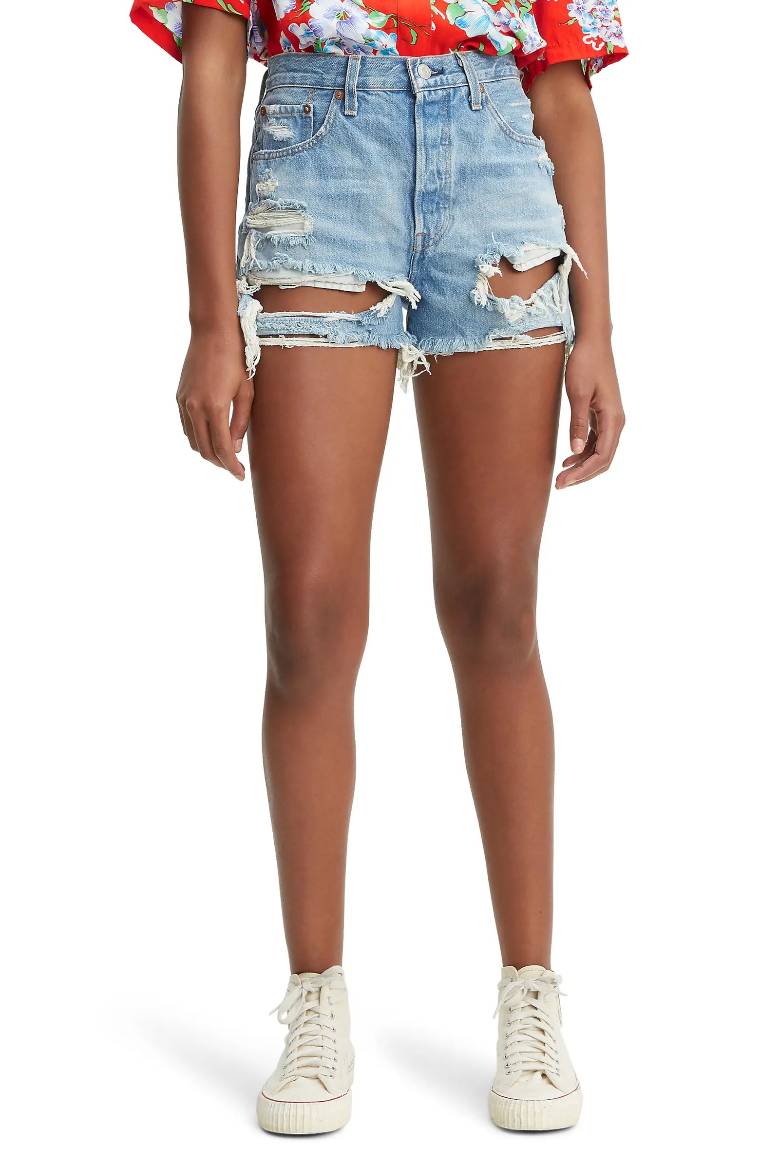 501® High Waist Ripped Cutoff Denim Shorts | Nordstrom