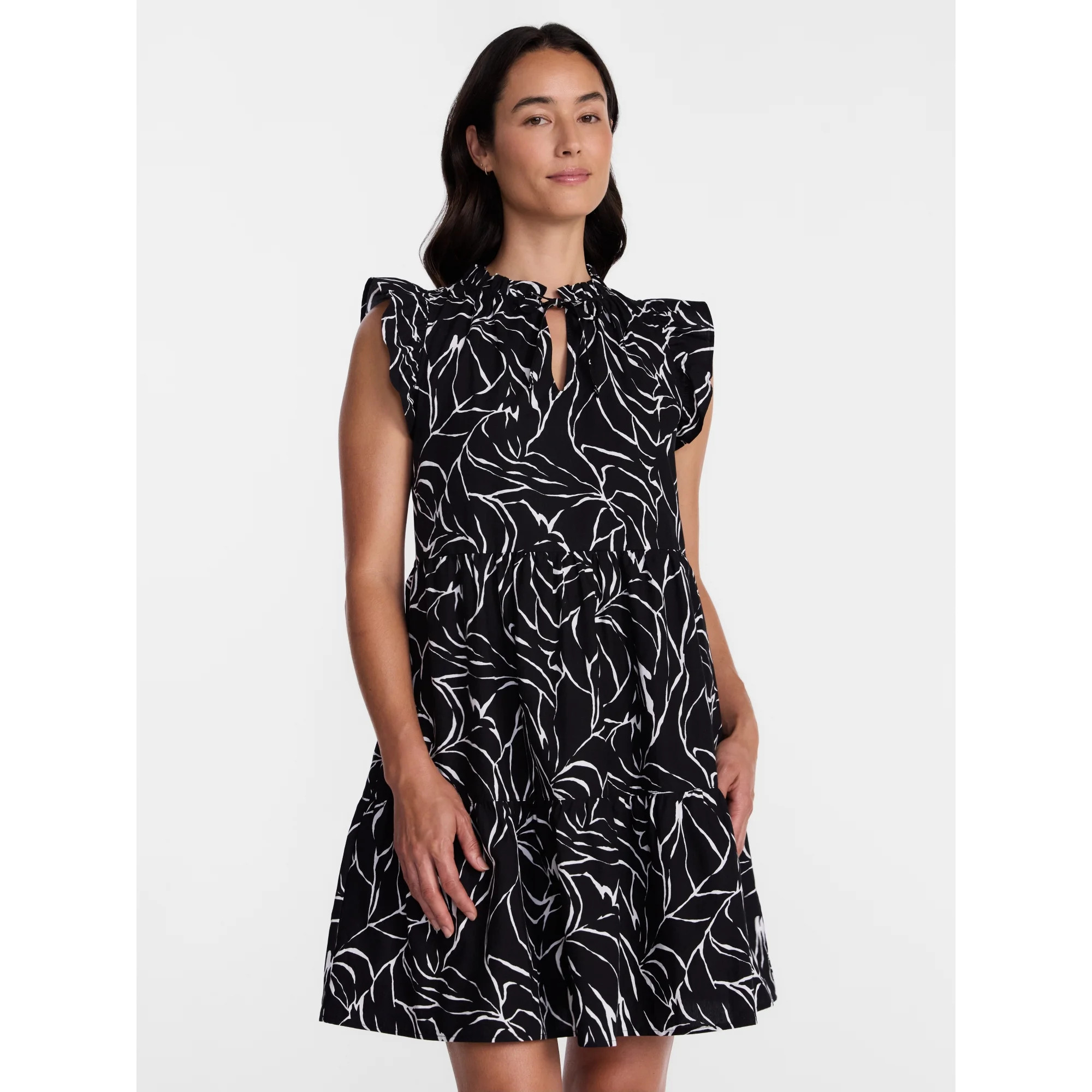 Time and Tru Women's and Women's Plus Cotton Mini Dress with Flutter Sleeves, Sizes XS-4X | Walmart (US)
