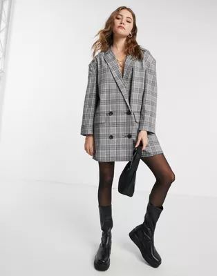 ASOS DESIGN oversized mini blazer dress in gray check | ASOS (Global)