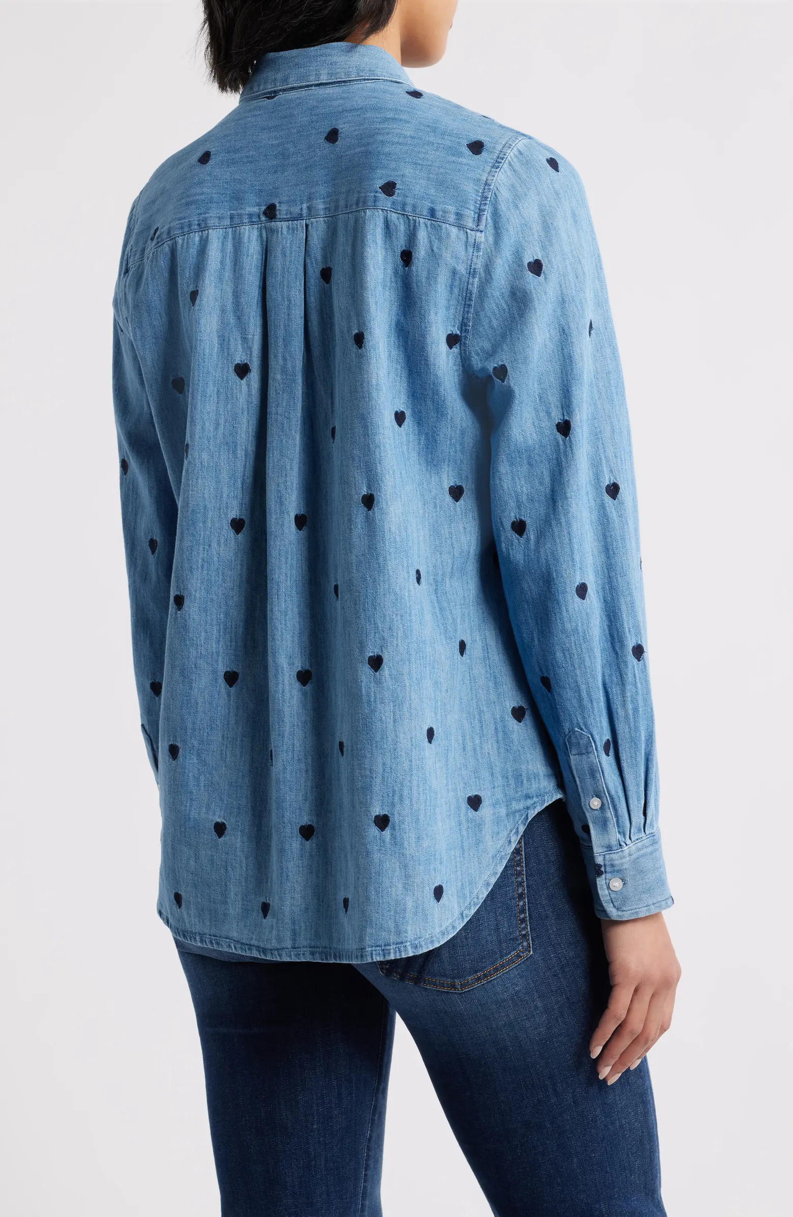 Heart Embroidered Cotton Chambray Button-Up Shirt | Nordstrom