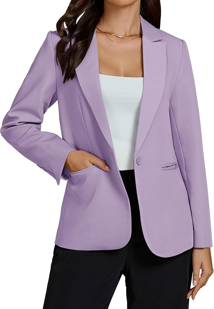 luvamia Dressy Blazers for Women Button Long Sleeve Lapel Business Casual Outfits Office Work Sui... | Amazon (US)