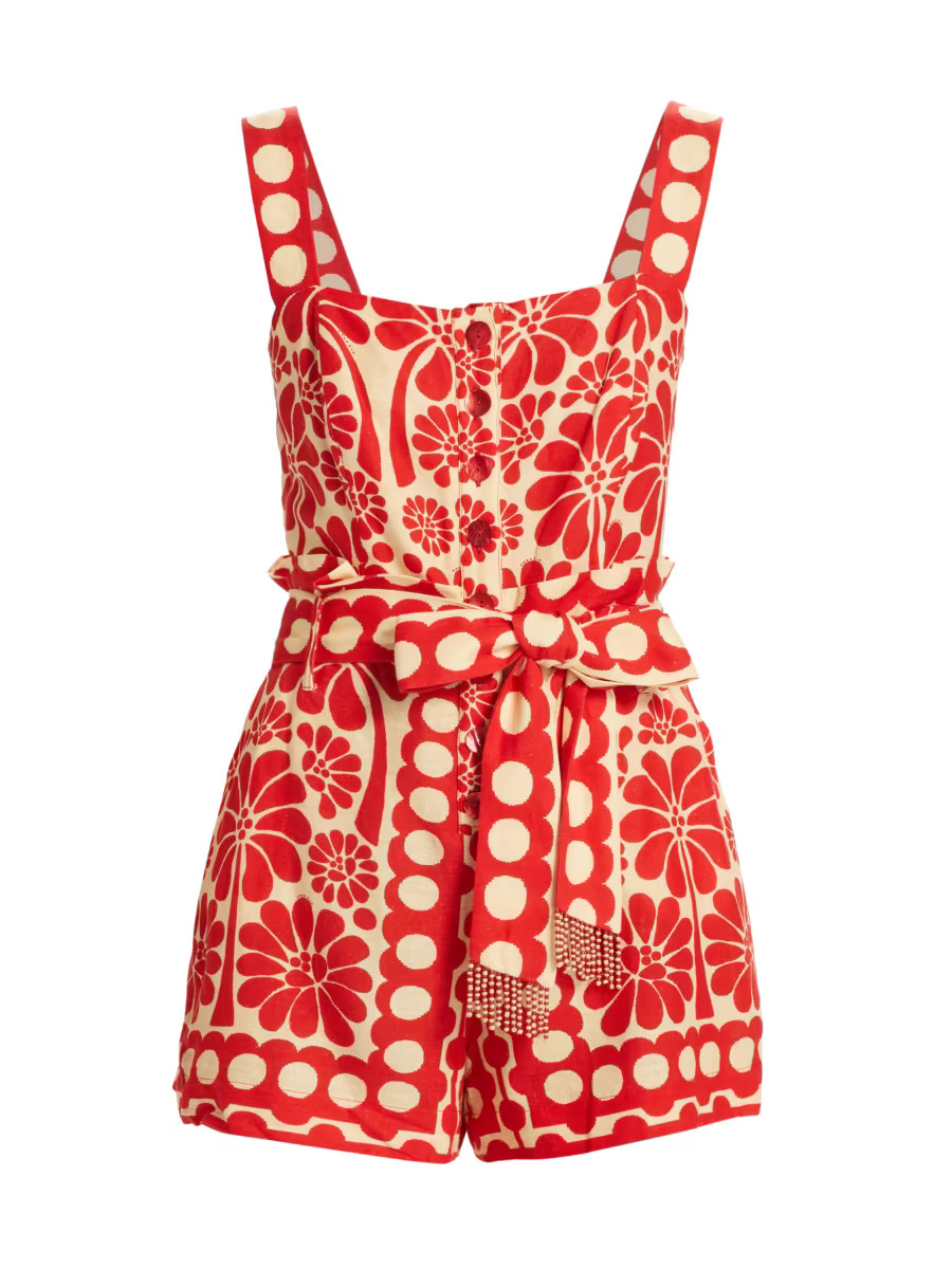 Palermo Belted Linen-Blend Romper | Saks Fifth Avenue