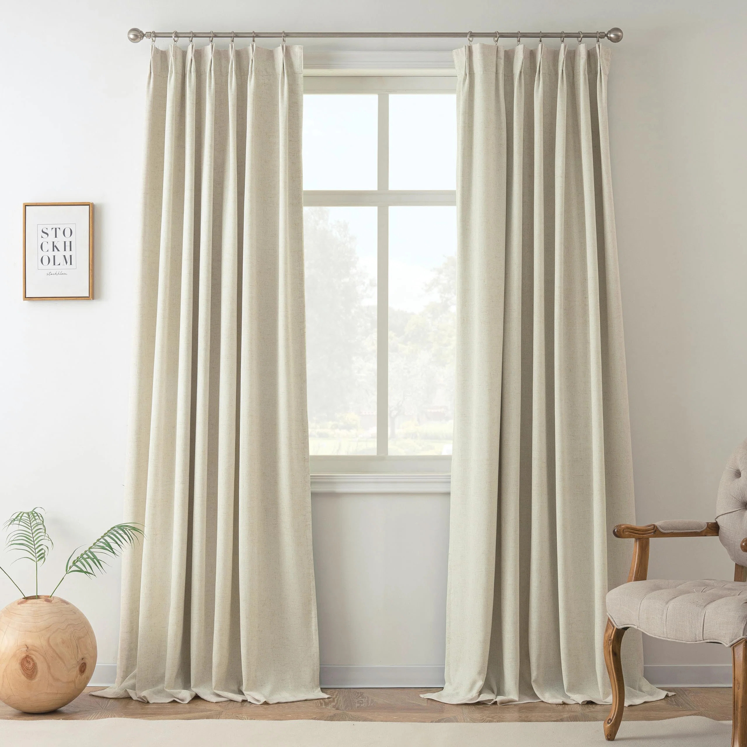 Pinch Pleat 100% Blackout Natural Linen Curtains 2 Layers Farmhouse Thermal Insulated 2 Panels (S... | Wayfair North America