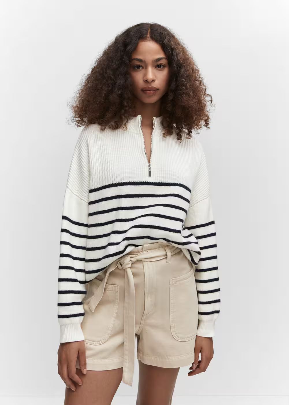 Striped sweater with zipper -  Women | Mango USA | MANGO (US)