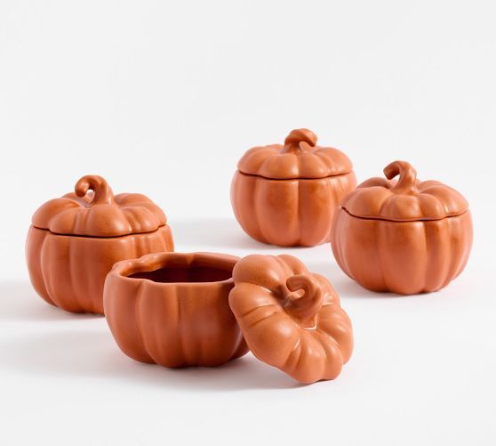 Pumpkin Stoneware Lidded Bowls - Set of 4 | Pottery Barn (US)