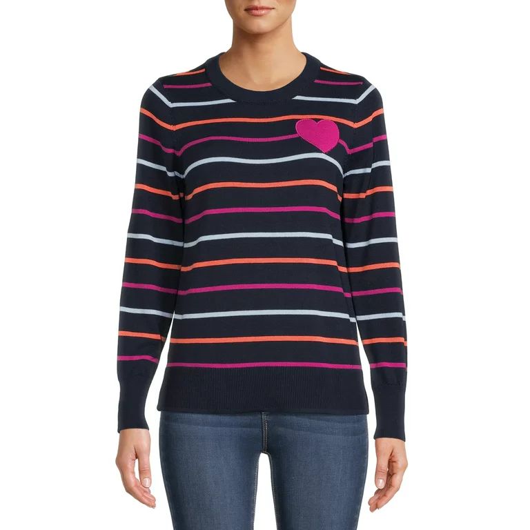 Time and Tru Women's Navy Stripe Sweater | Walmart (US)