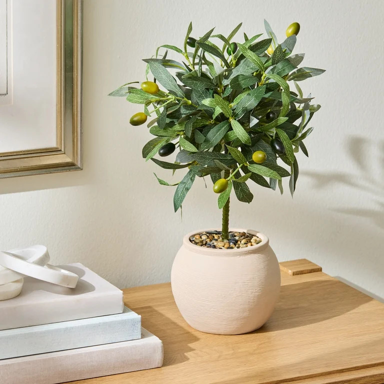 Better Homes & Gardens Artificial Olive Plant in Modern Tan Ceramic Vase, 15-inch | Walmart (US)