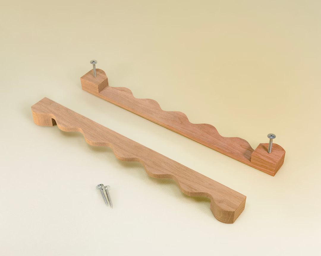 wooden wavy handles +screws for cabinet door, kitchen drawers pull. Fittings to order for: desk, ... | Etsy (US)