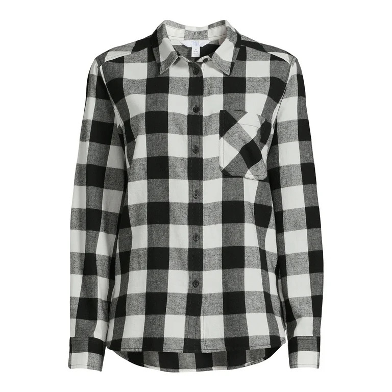 Time and Tru Women's Button Down Flannel Shirt with Long Sleeves, Sizes XS-3XL | Walmart (US)