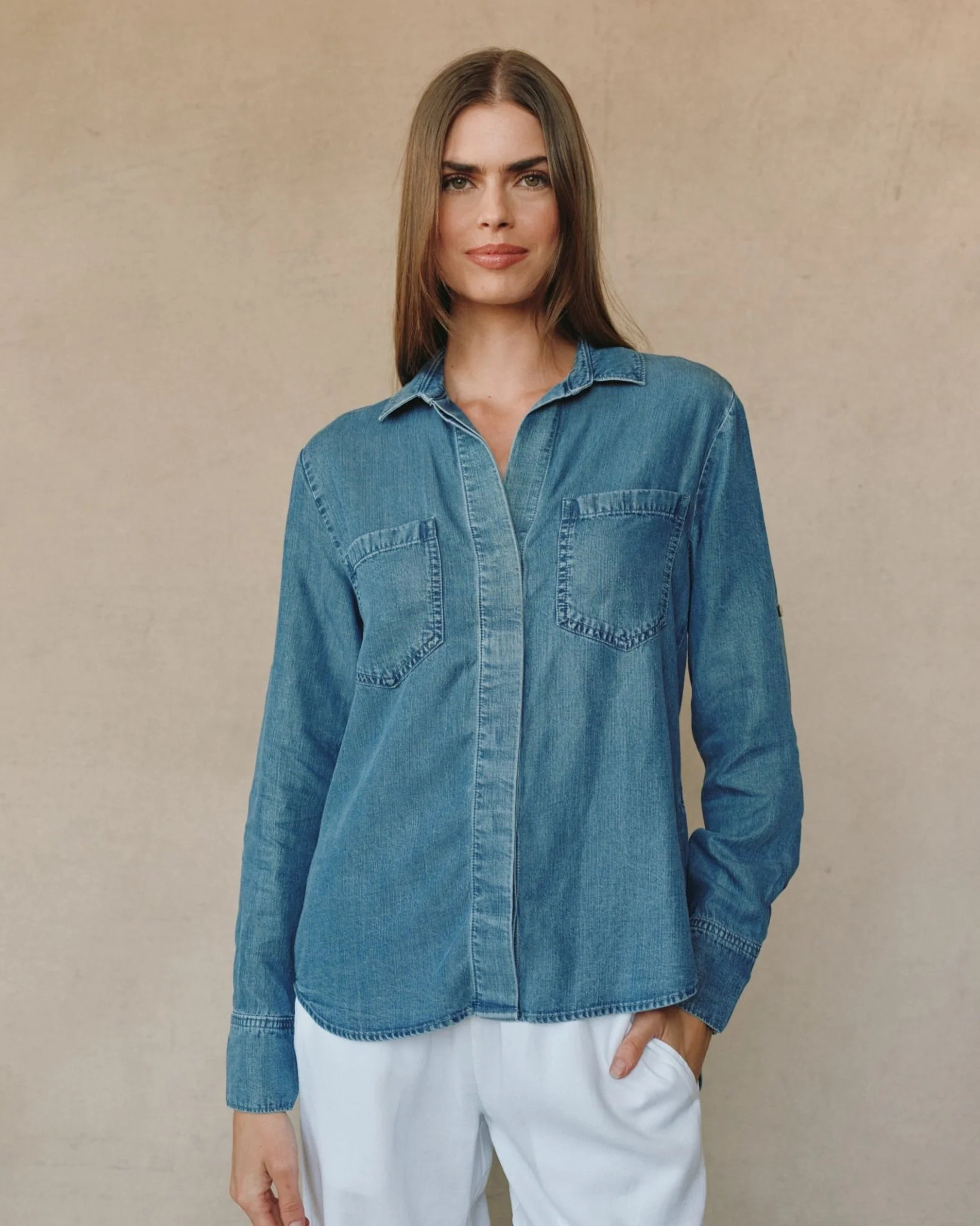 Split Back Button Down - Skyline Spray Wash - Bella Dahl | Bella Dahl