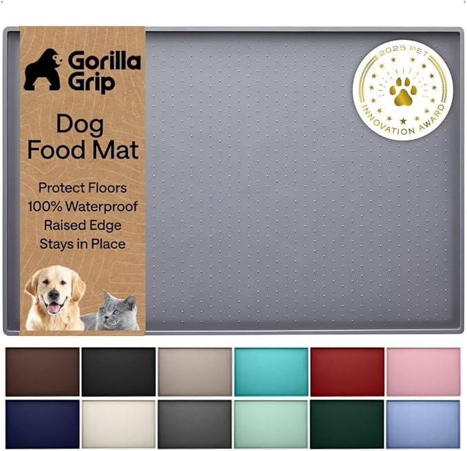 GORILLA GRIP 100% Waterproof Raised Edge BPA Free Silicone Pet Feeding Mat, Dog Cat Food Mats Con... | Amazon (US)