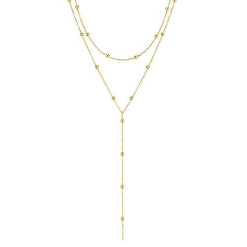 Luxval Gold Necklace for Women Trendy 14k Gold Plated Long Necklaces for Women Lariat Y Necklace Dainty Layered Necklaces Beaded Drop Y-Shaped Chain Jewelry Gift Wedding | Amazon (US)