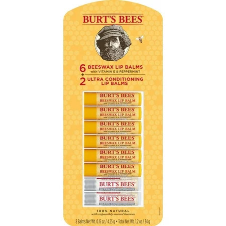 Burts Bees Lip Balm 8-Pack - Beeswax & Ultra Conditioning - 1.2 Ounces Total | Walmart (US)