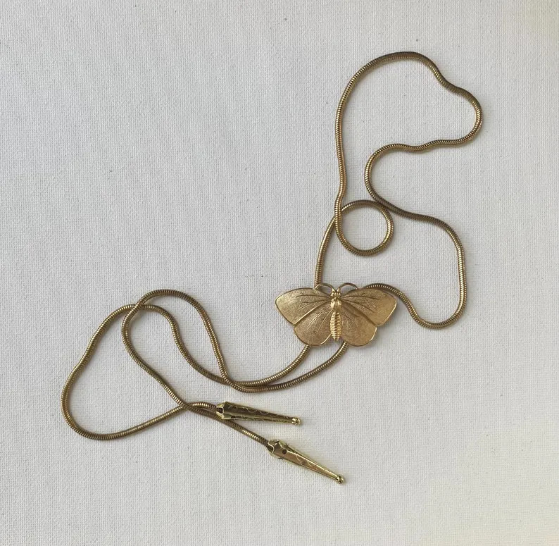HANDMADE Brass Butterfly Snake Chain Bolo Vintage INSPIRED 33” Modern Trendy Nature Moth Casual... | Etsy (US)