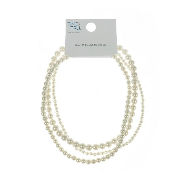 Time and Tru Women's Pearlescent Bead Stretch Necklace Set, 3-Piece | Walmart (US)