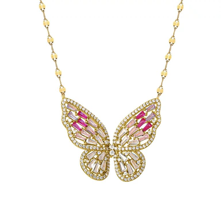 Brilliance Women's Jewelry Gold Plated Sterling Silver CZ Butterfly Necklace | Walmart (US)